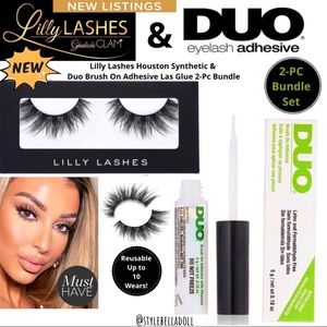 🆕 Lilly Lashes Houston Synthetic & Duo Brush On Adhesive 2-Pc Bundle Set